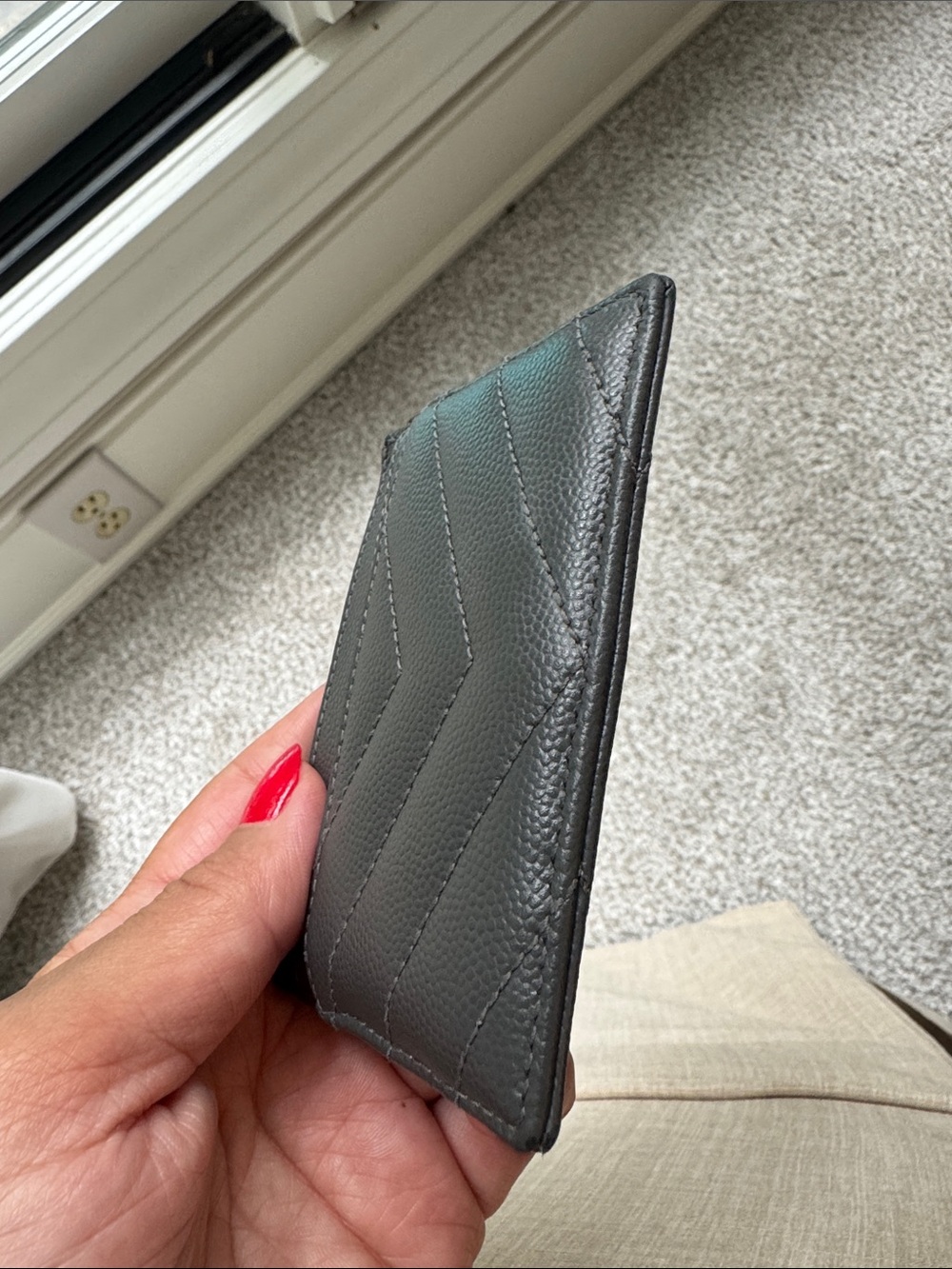 Saint Laurent Gray Quilted Card Holder with Gold YSL Hardware - Picture 14 of 15